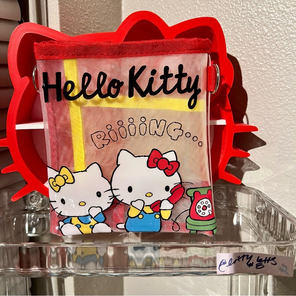 Hello Kitty Red & Yellow Vinyl & mesh Side  crossbody pouch.